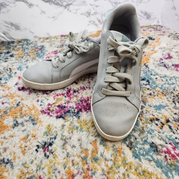Puma Gray & Teal Leather Casual Lace Up Sneaker Size 6 - Picture 2 of 10